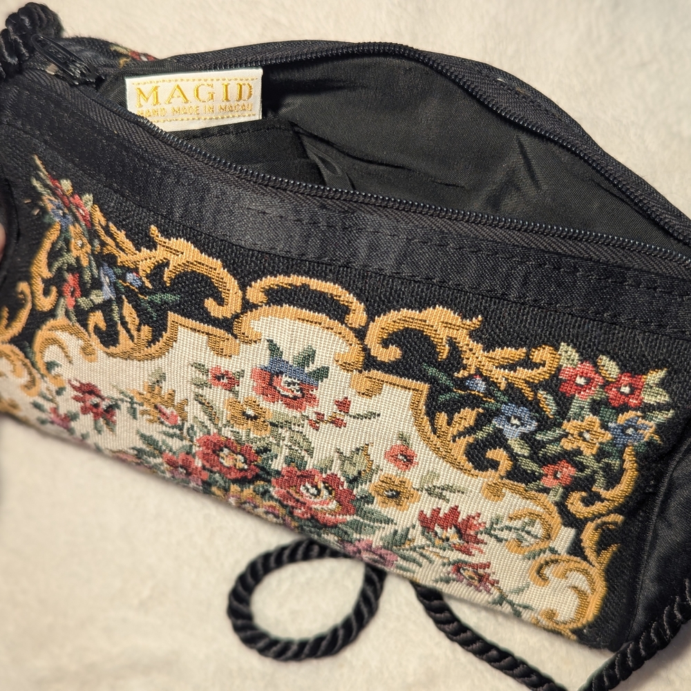 Magid Black Floral Tapestry Wristlet with Gold Accents - Picture 5 of 11